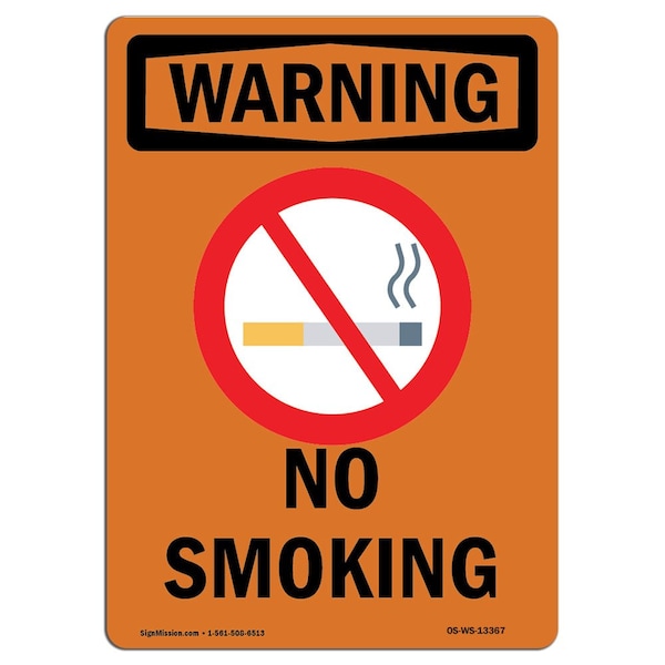 OSHA WARNING Sign, No Smoking W/ Symbol, 10in X 7in Aluminum, 7" W, 10" L, Portrait
